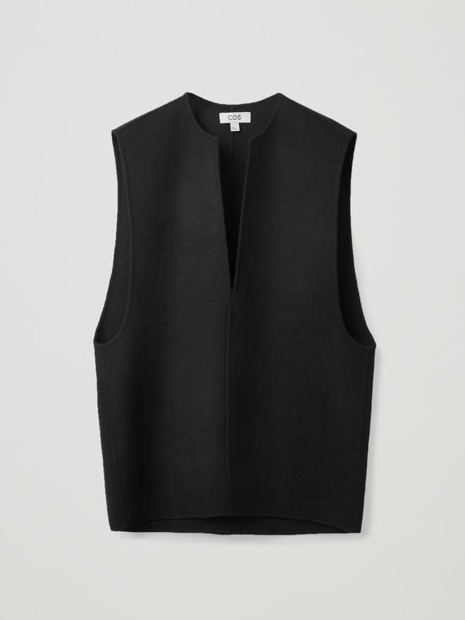 Cos Deep V-Neck Sleeveless Top Oversized Vest Waistcoat Wool Size 4